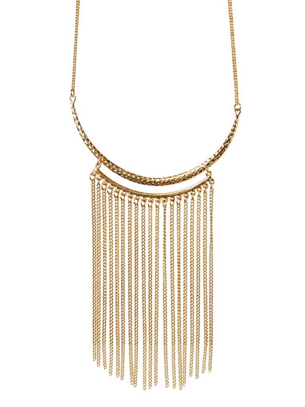 Statement Gold-tone Adjustable Hammered Bar & Fringe Necklace